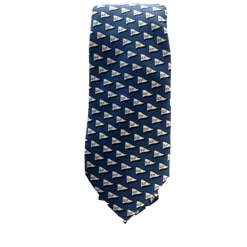 Vineyard Vines Necktie Men's Sea Splash Blue Flag Wales Imported Silk